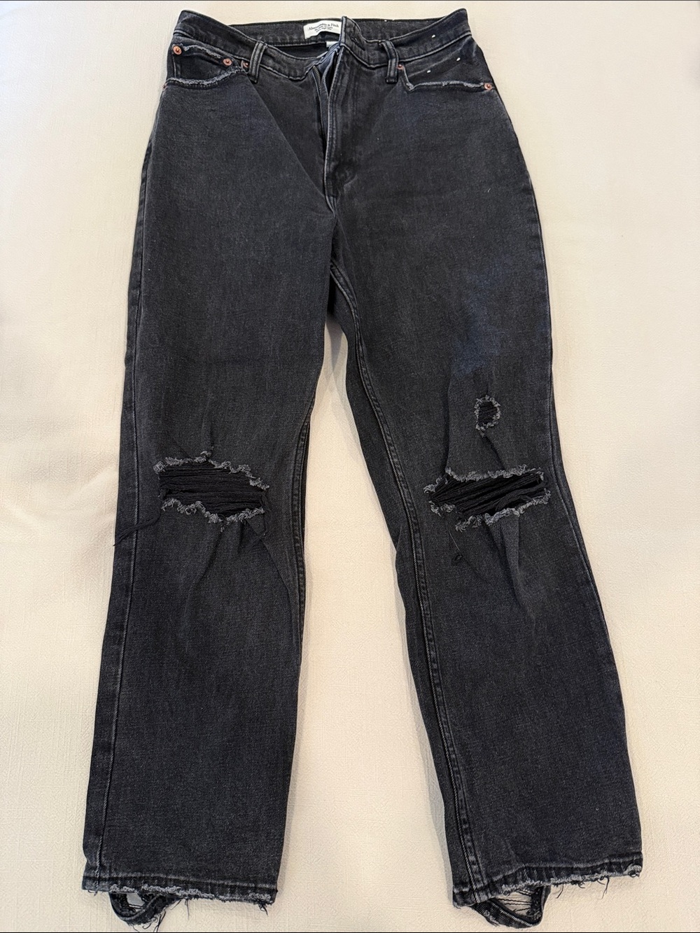 Abercrombie & Fitch Black Distressed Straight-Leg Jeans